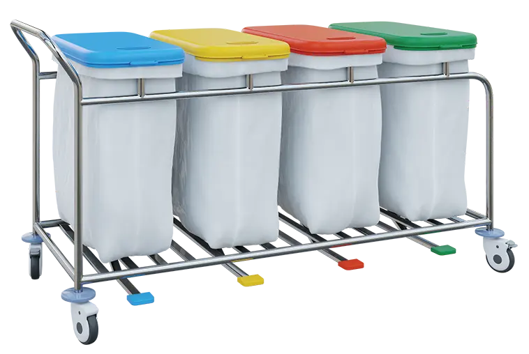 VNP Plus 04 vozík na prádlo a tříděný odpad, víko modré, žluté, červené a zelené